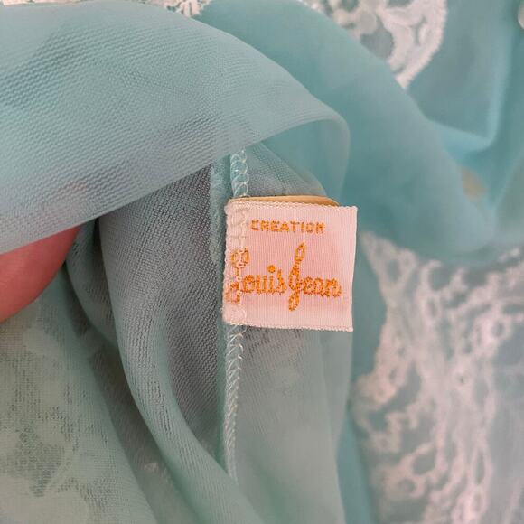VTG Louis Jean Womens Sz Medium Nightgown Lingerie Robe Lace Blue Prairie Nighty - Picture 5 of 7